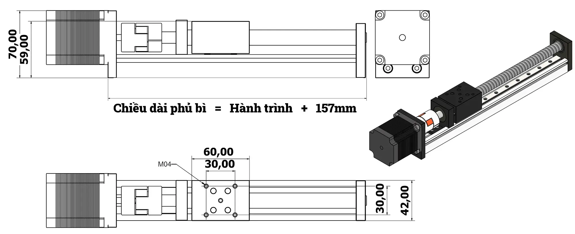 kích thước trục vít me TLM40S