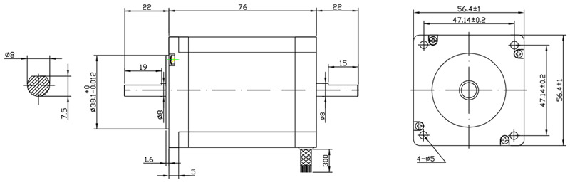 bản vẽ động cơ bước 57 - 1.8Nm - 2 đầu trục