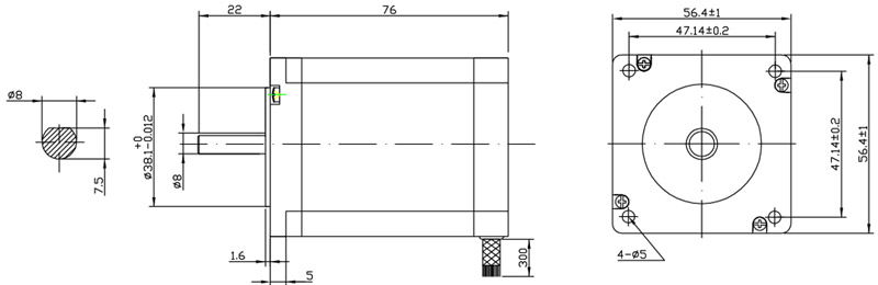 bản vẽ động cơ bước 57 - 1.8Nm - trục 8mm