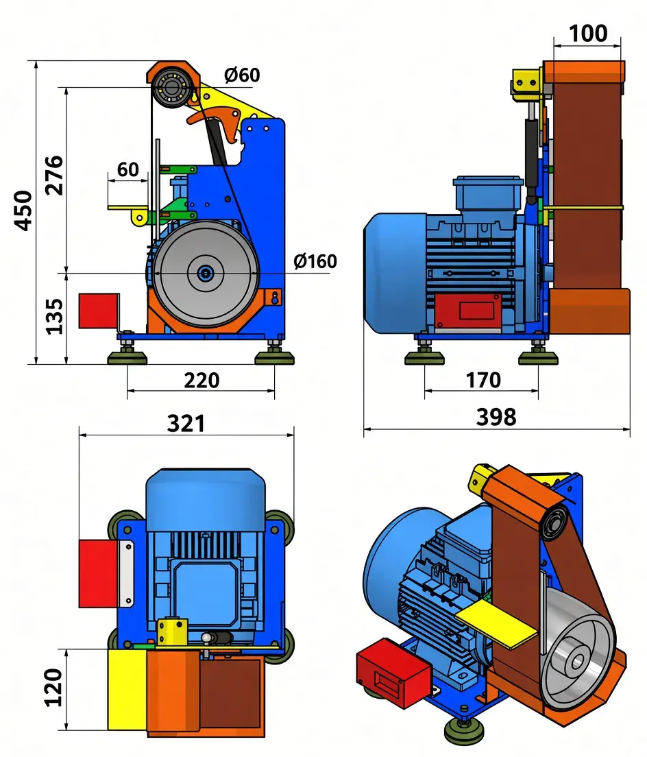 bản vẽ máy mài đai SGB100