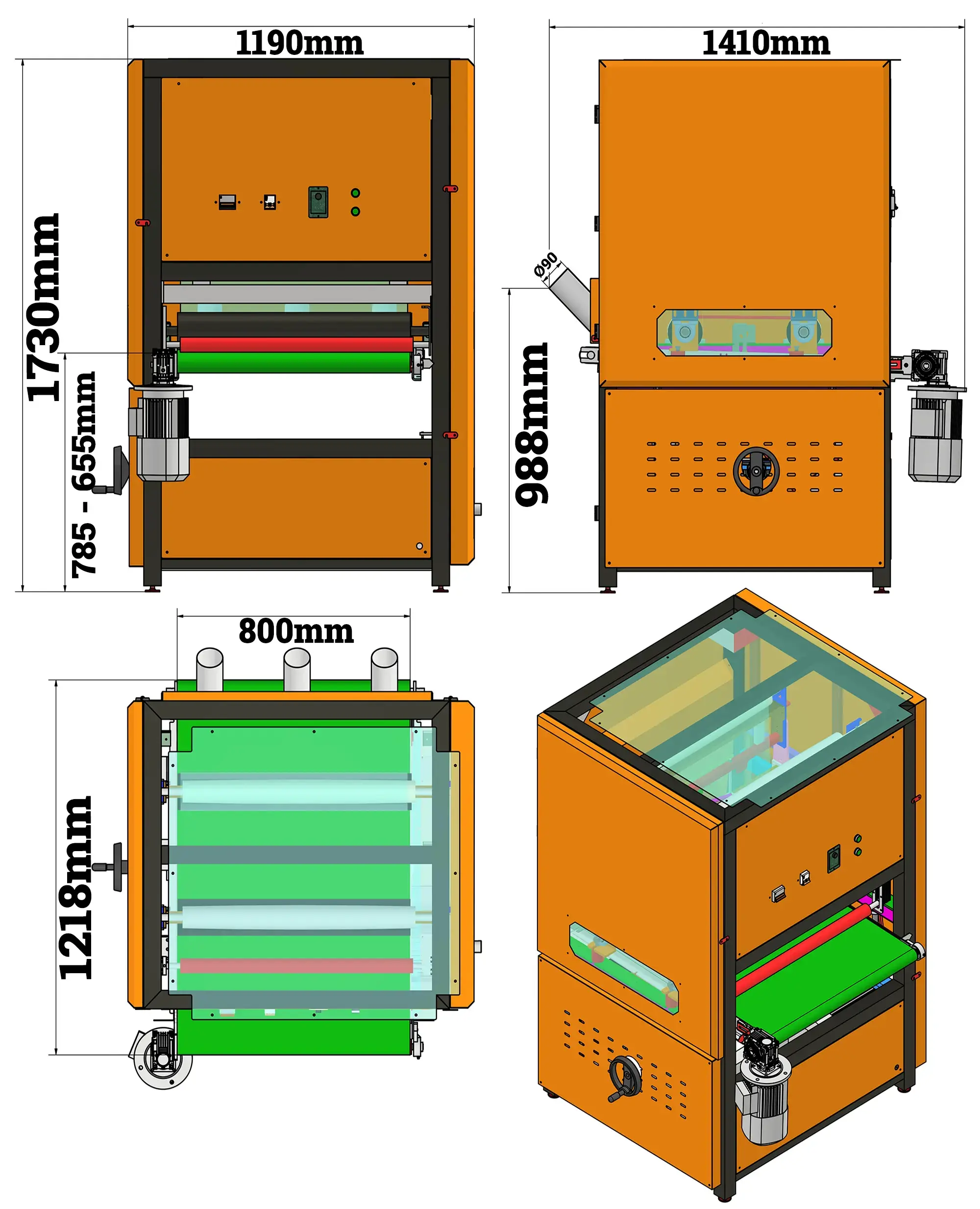 kích thước máy mài thùng DM800