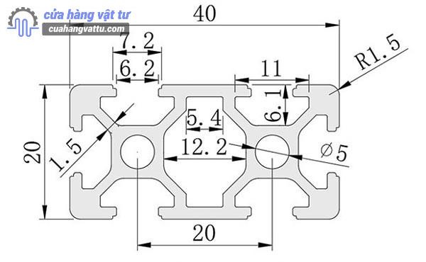 Kích thước nhôm 2040