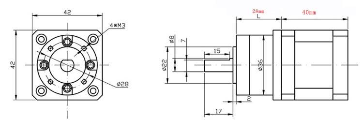 bản vẽ motor bước 42 giảm tốc